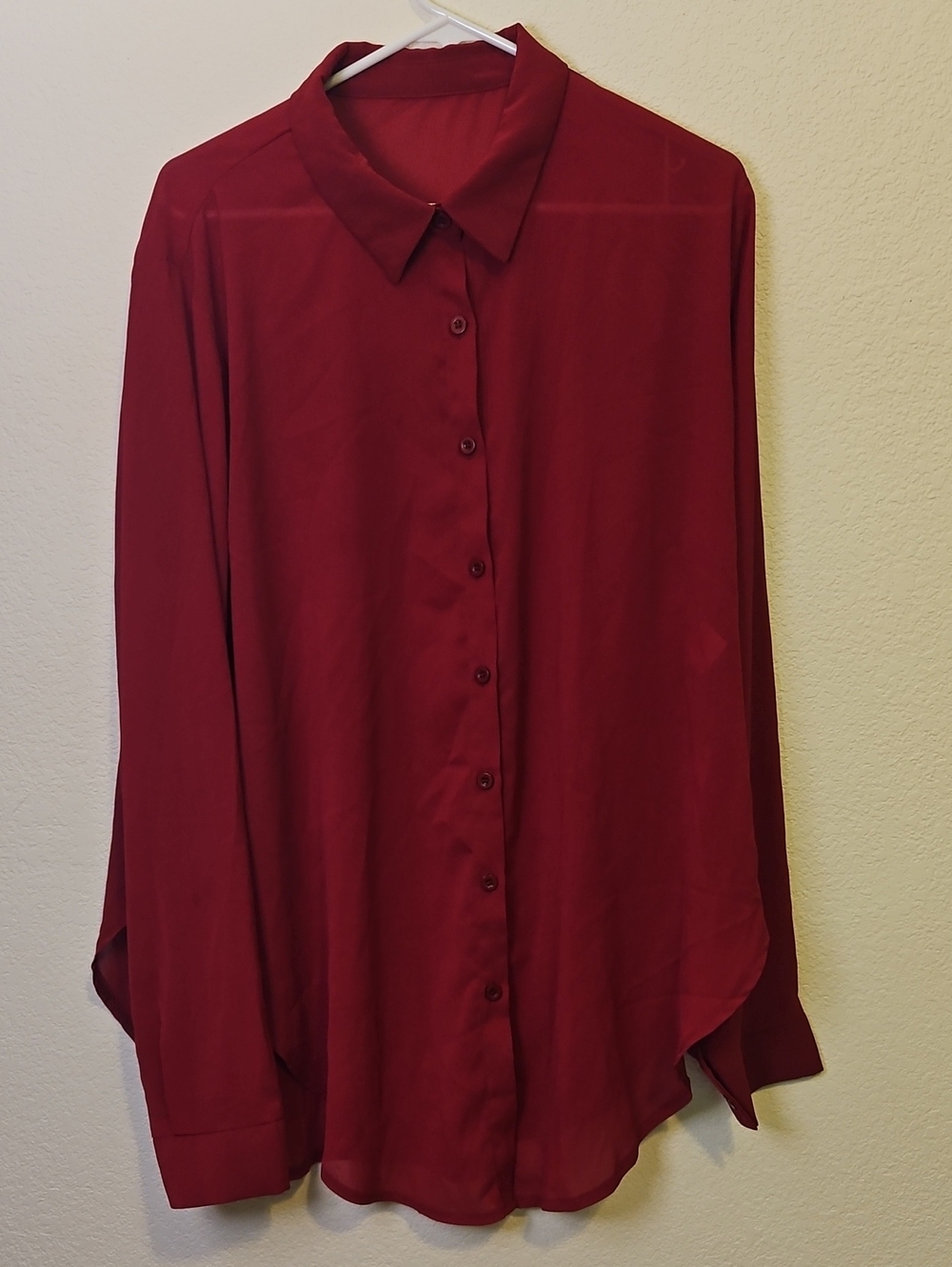 Rooscier Sheer Long Sleeve Crimson Top - XXL Business Casual Office